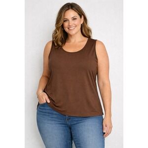 CJ Banks Brown Sleeveless Tank Top Womens Plus 1X‎ Stretch Casual Basic